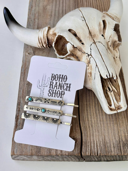 3pc Western Aztec Turquoise Bobby Pin Set