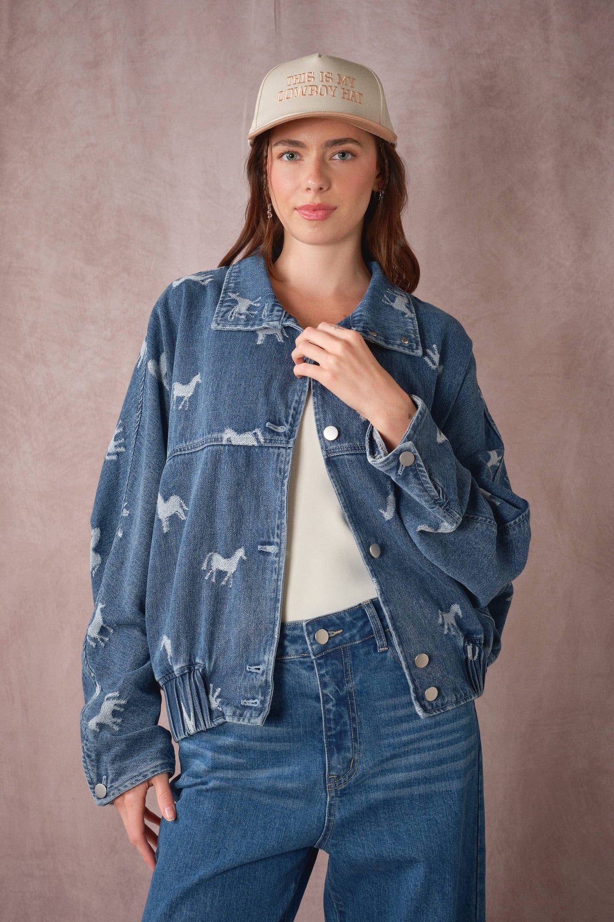 Western Horse Jacquard Denim Jacket