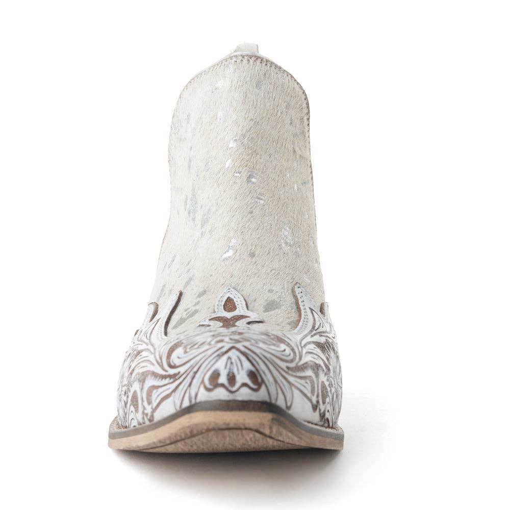 Starlit Range Handtooled Leather Booties in Frosted Mist