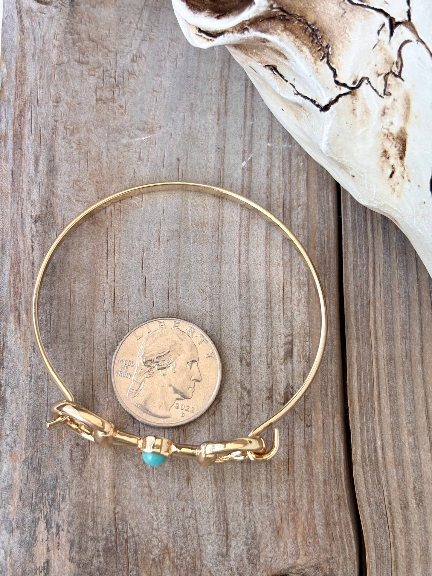Western Horsebit Turquoise Stone Bangle Bracelet