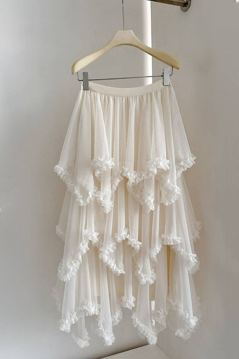 Backroads Layered Ruffle Midi Skirt