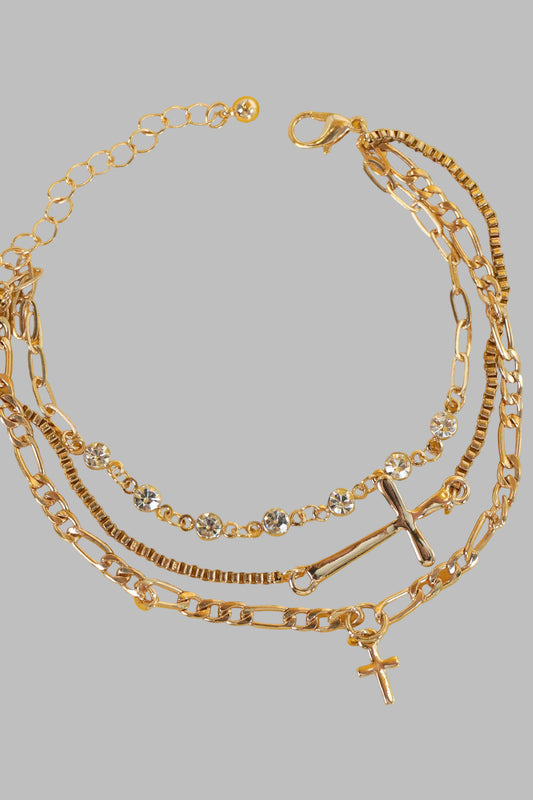 MULTI LAYER CROSS STATION RHINESTONE BRACELET