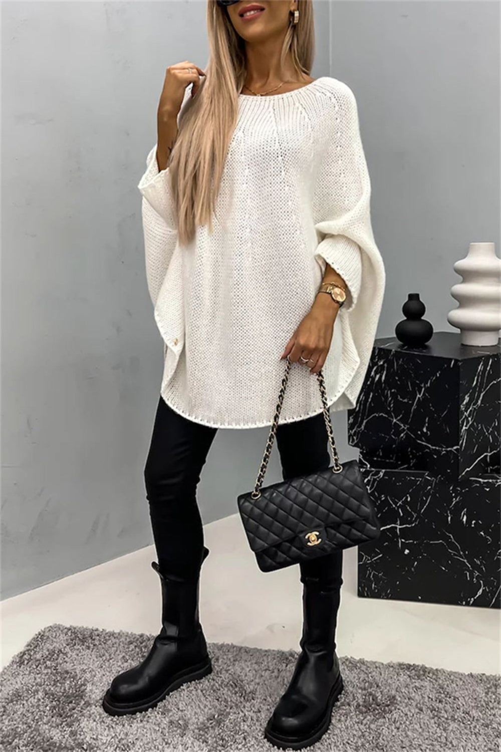 Round Neck Batwing Sleeve Sweater *Online Only*