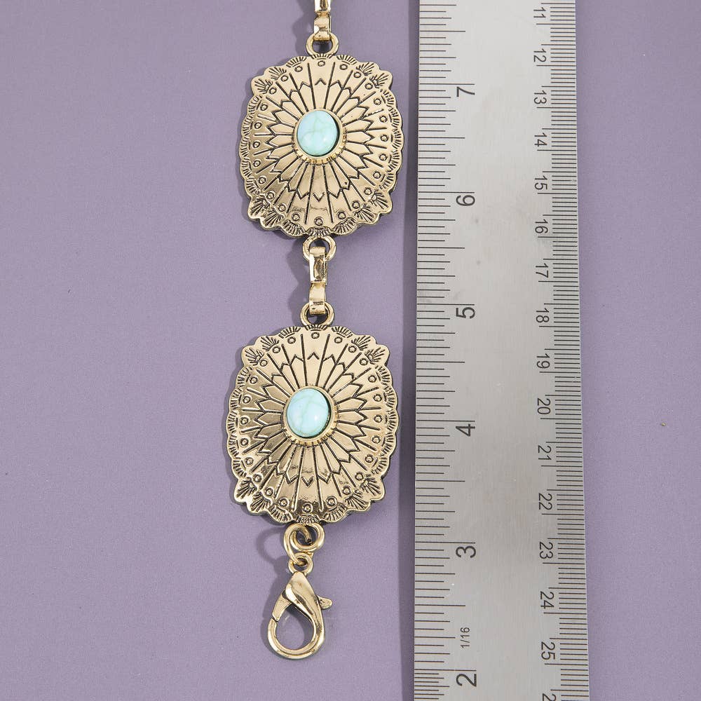 Western Concho Chain Belt With Turquoise Stone