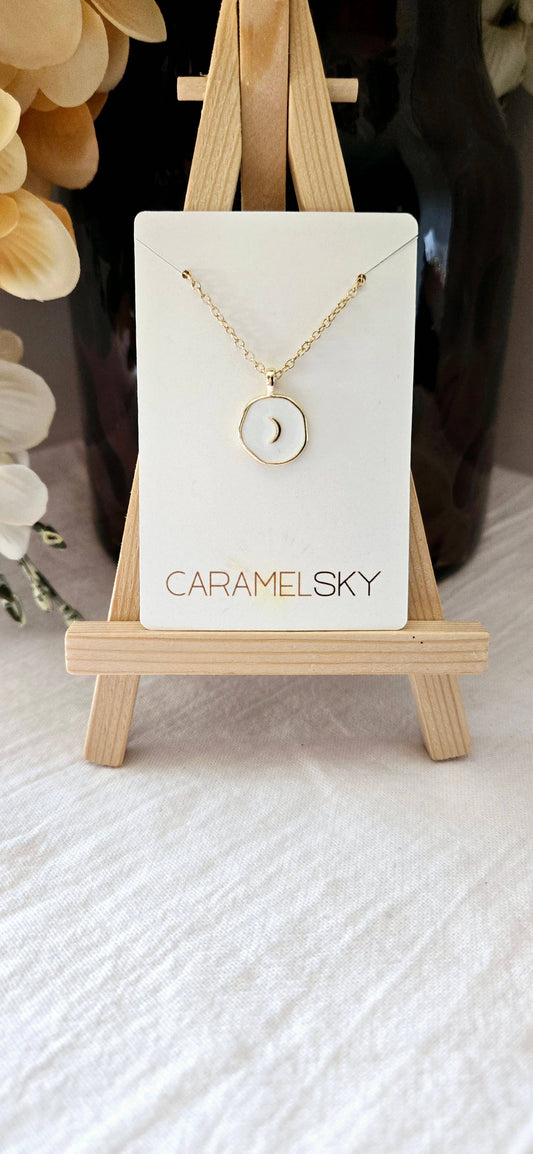 White Crescent Moon Necklace 18k Gold
