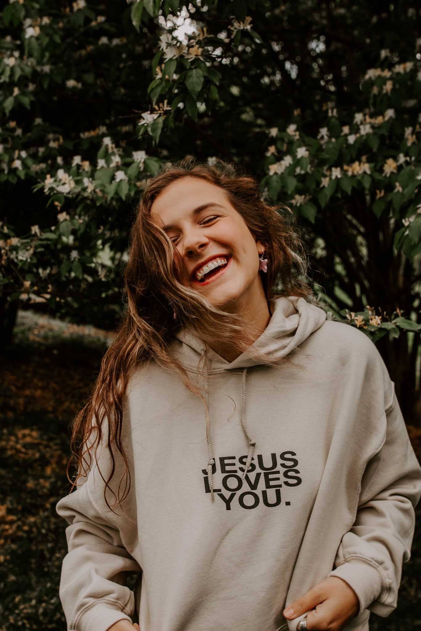 Jesus Loves You "Check Front" Sand Hoodie