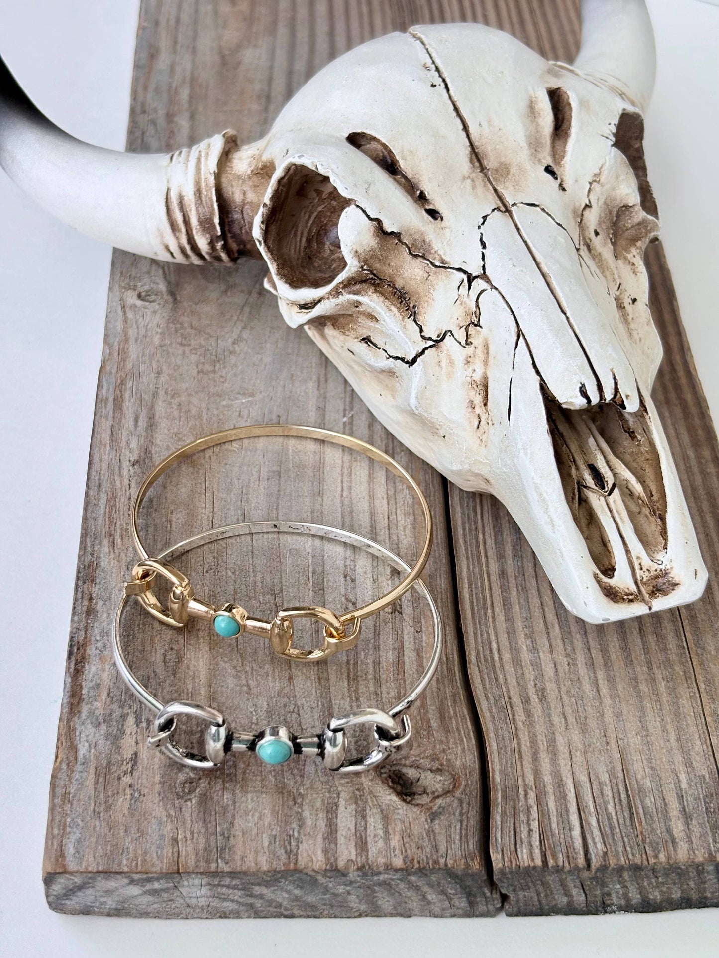 Western Horsebit Turquoise Stone Bangle Bracelet