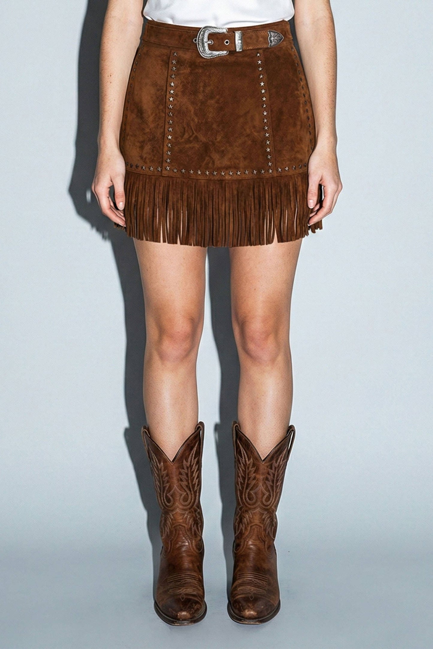 4th of July Faux Suede Star Fringe Mini Skirt