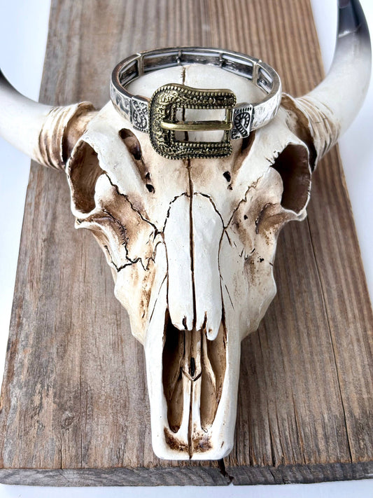 Western Belt Buckle Bar Bangle Stretch Bracelet