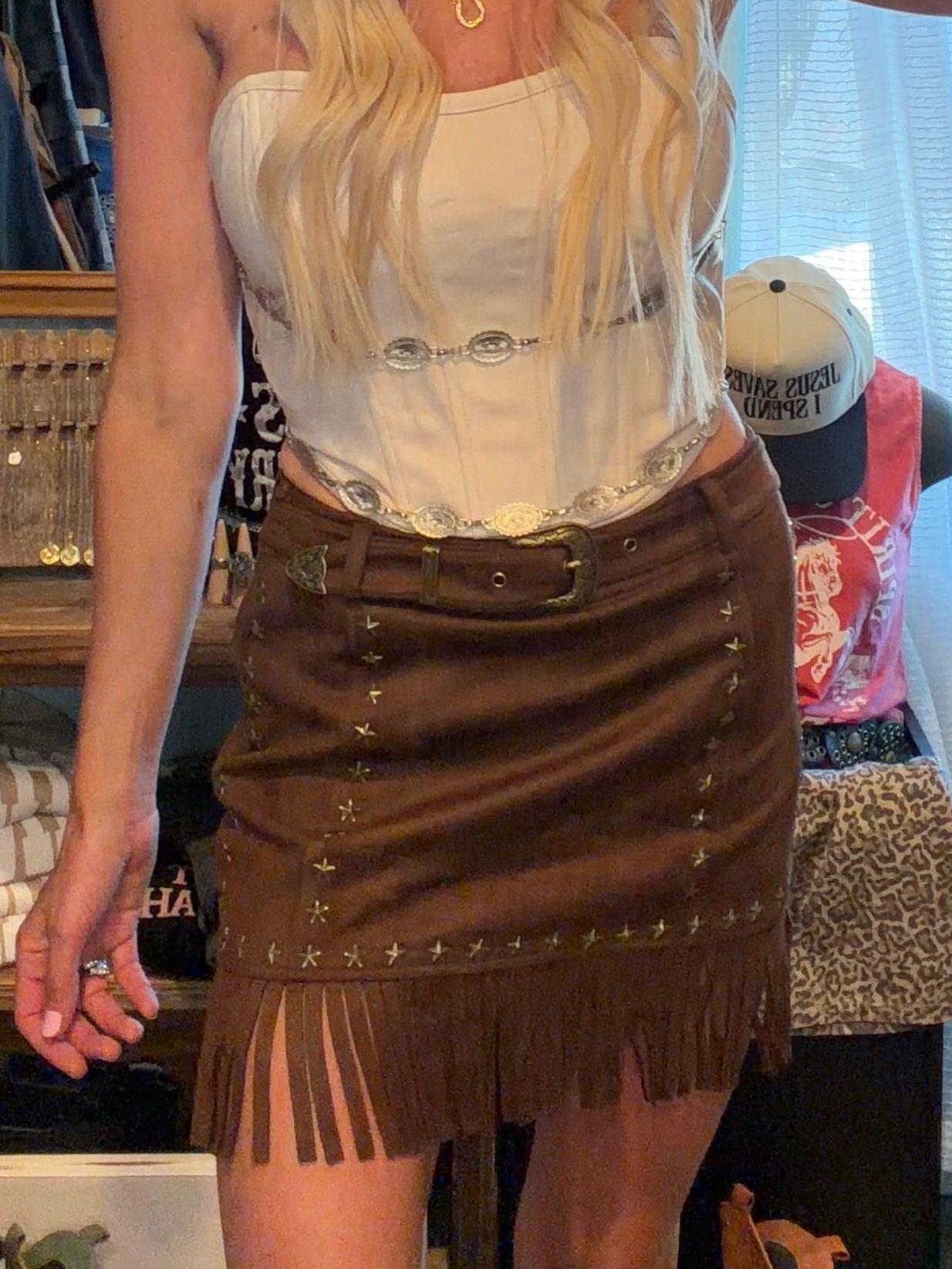 Suede Star Fringe Mini Skirt
