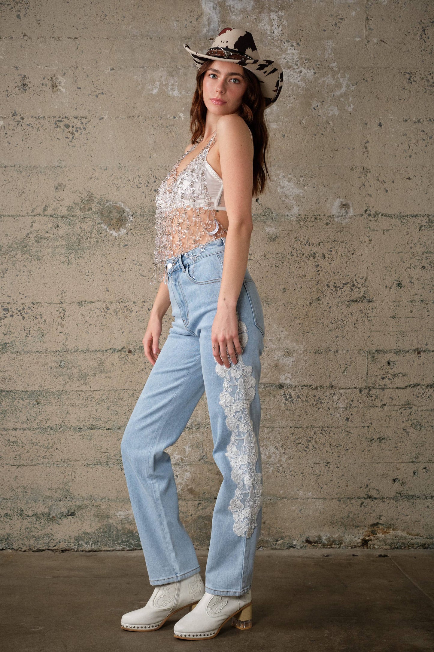 Crystal Rodeo Fringe Beaded Top
