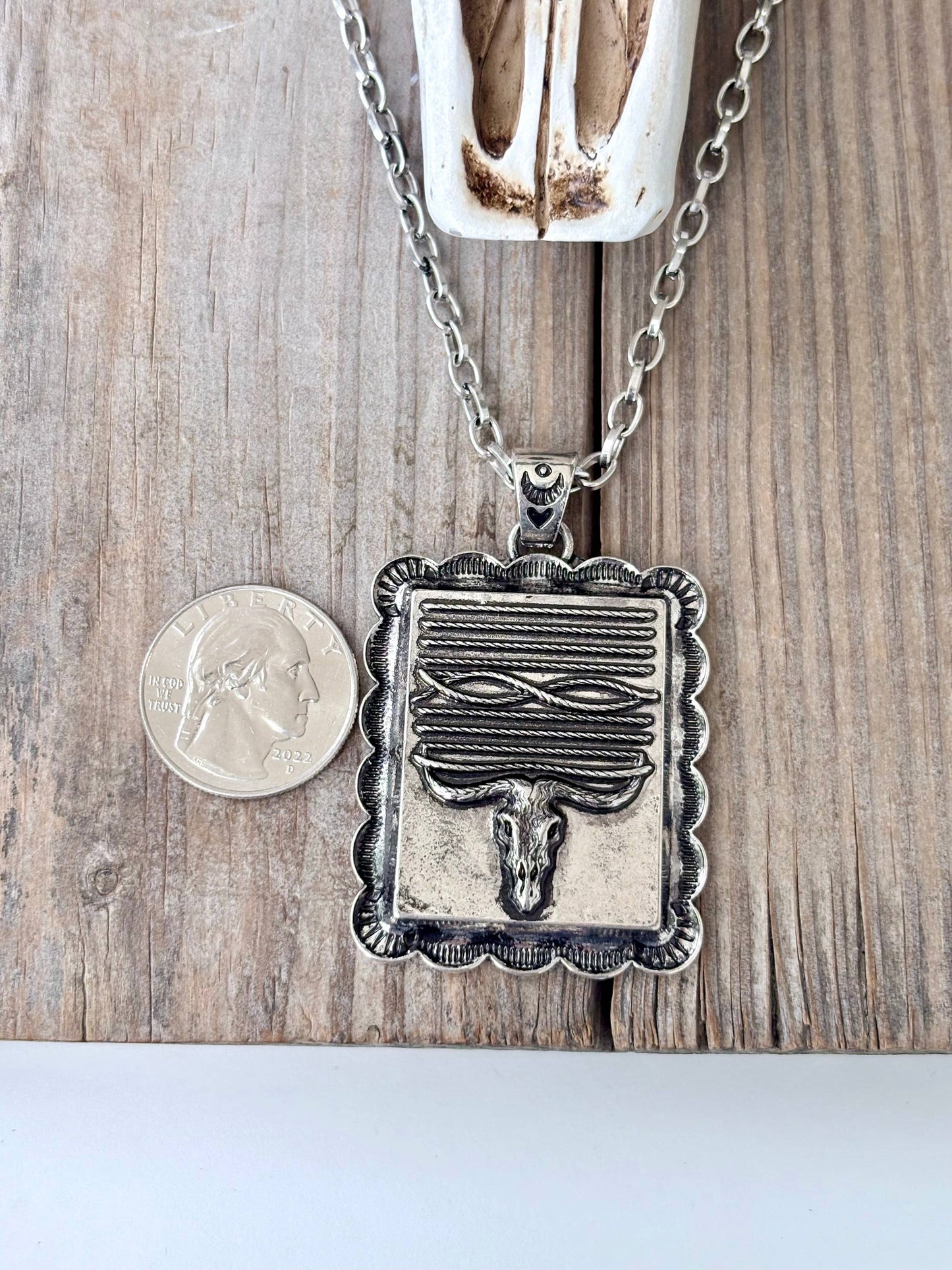 Western Style Steerhead Rectangle Pendant Necklace