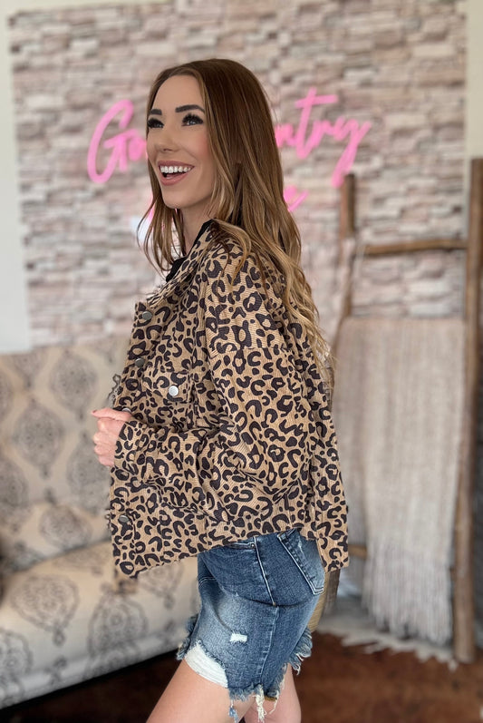 Leopard Button Corduroy Jacket