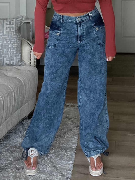 CHARLIE CINCH HEM WIDE LEG JEANS