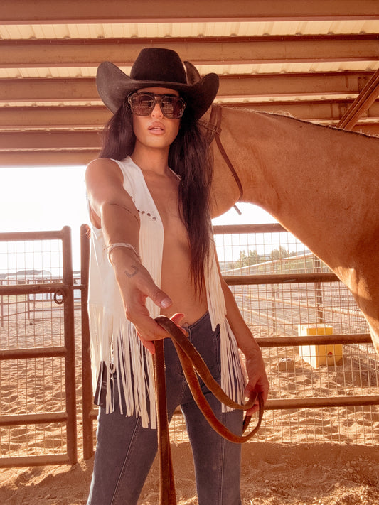Studded Suede Fringe Vest