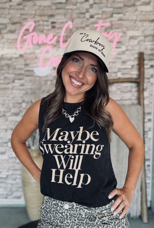 MAYBE SWEARING MINERAL GRAPHIC TANK TOP