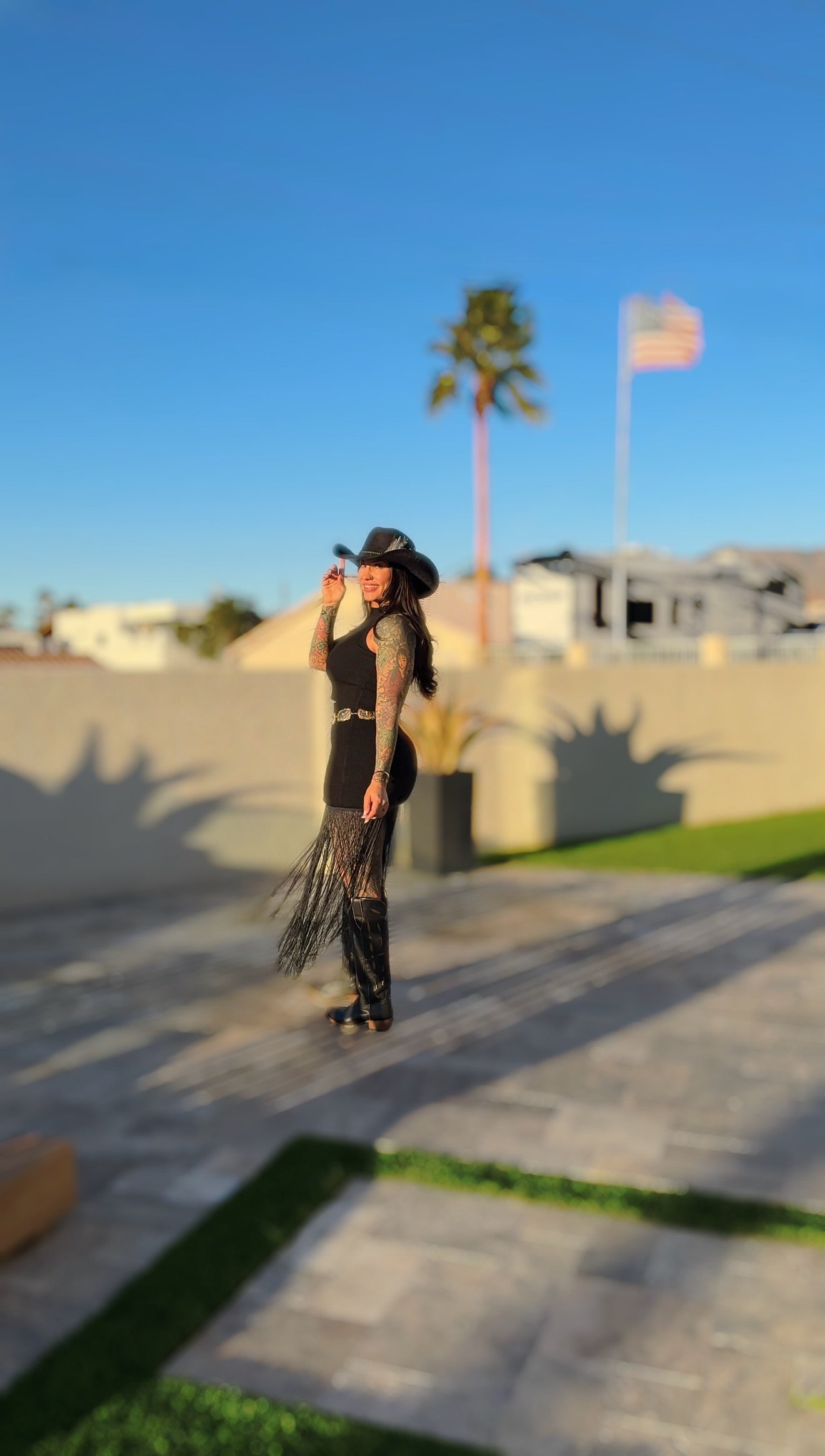 Country Side Knit Skirt with Long Fringe