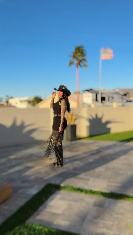 Country Side Knit Skirt with Long Fringe