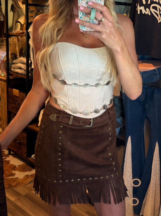 Suede Star Fringe Mini Skirt