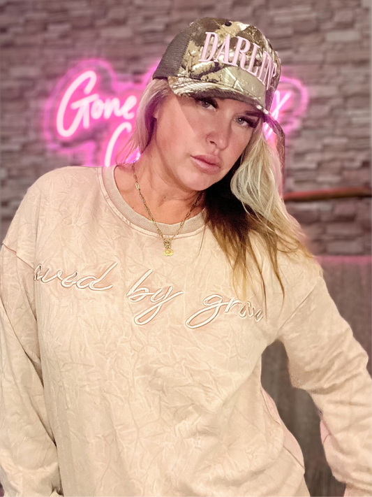 Saved by grace Embroidery Mineral Wash Sweatshirt