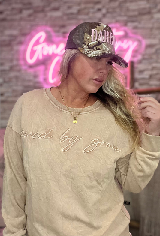 Saved by grace Embroidery Mineral Wash Sweatshirt