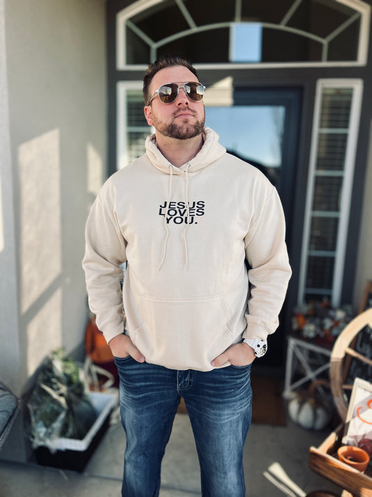 Jesus Loves You "Check Front" Sand Hoodie