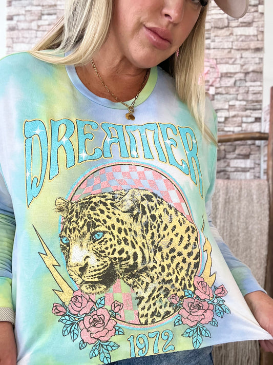 Dreamer 1972 leopard graphic long sleeve Crop