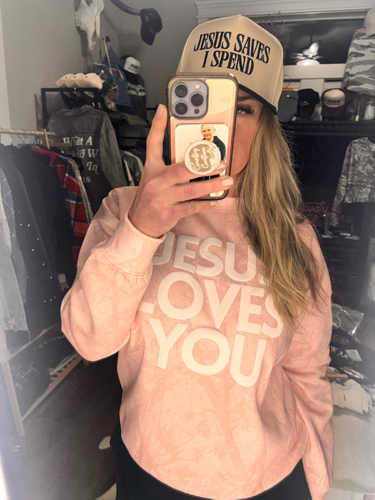 Jesus Loves You Pink Camo Sweatshirt