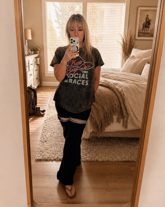 Black Jean Rhinestone Washed Denim Jeans