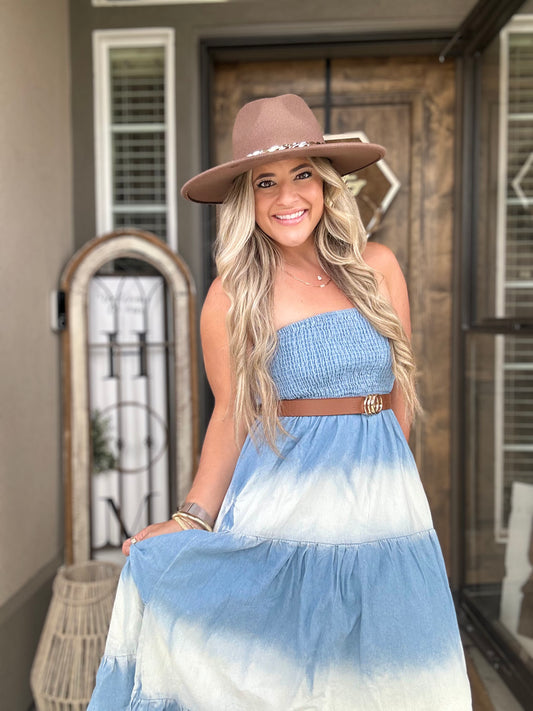 Denim Tube Top Maxi Dress