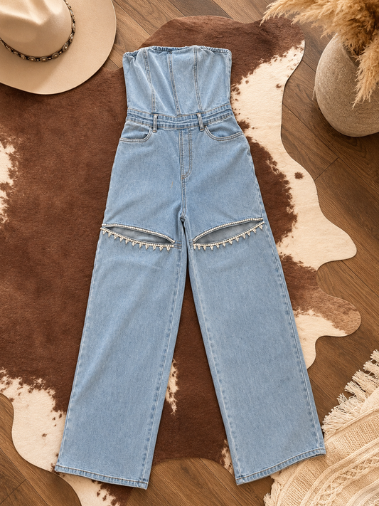 Rhinestone Rodeo Denim Jumpsuit