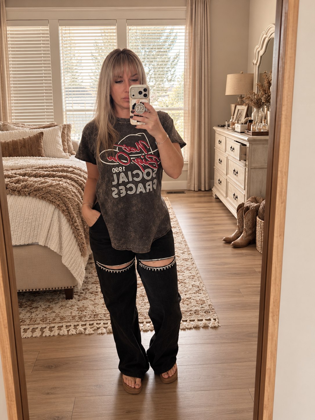 Black Jean Rhinestone Washed Denim Jeans