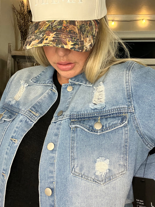 DISTRESSED DENIM SHIRT STYLE JACKET