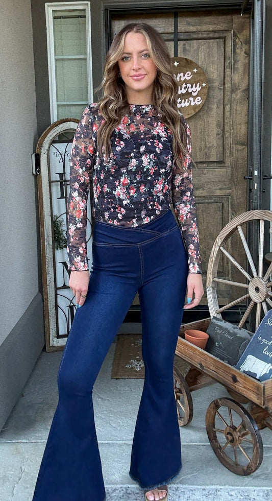 HIGH WAIST PULL ON FLARE JEANS