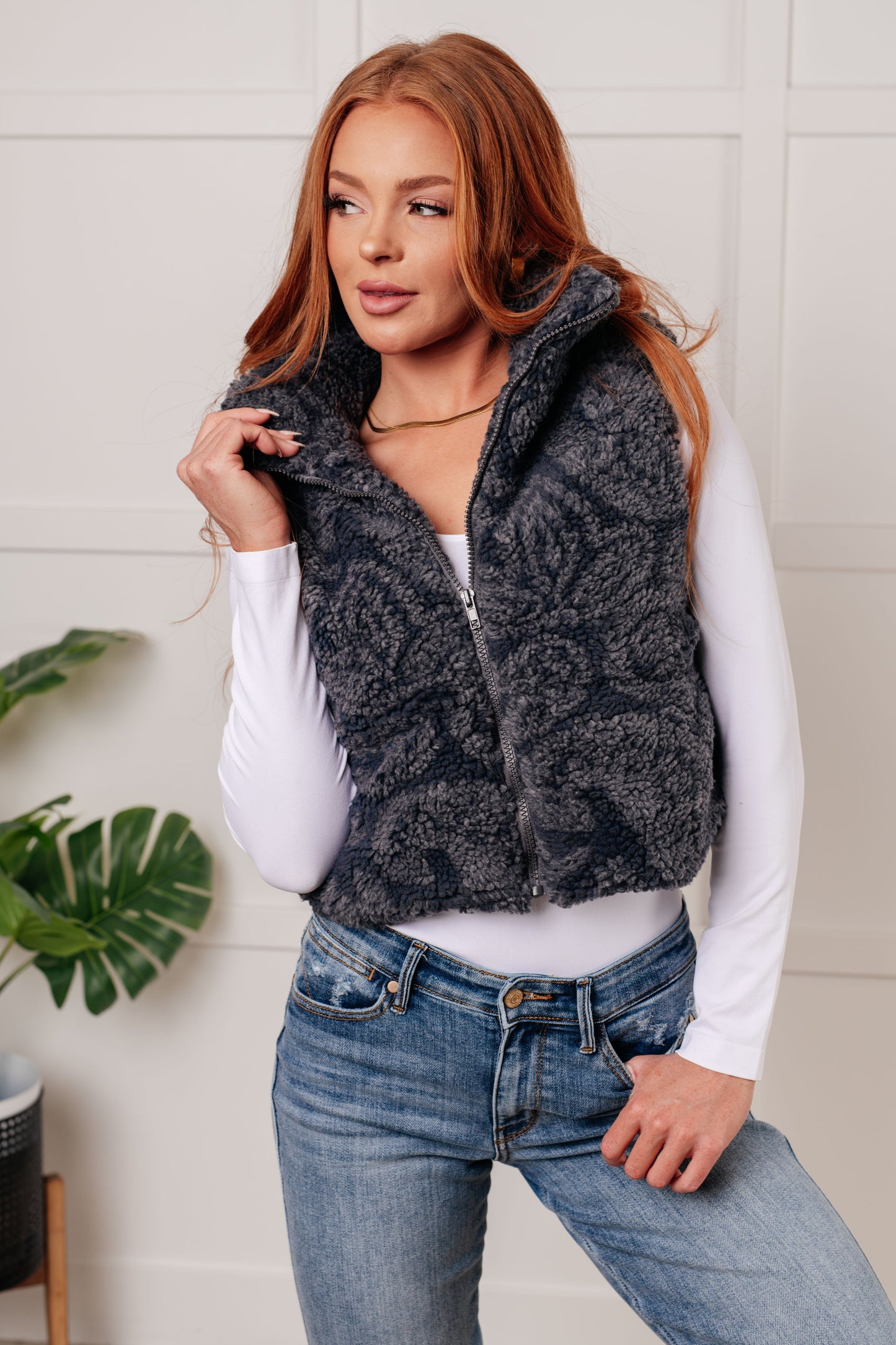 Just One More Layer Paisley Sherpa Print Vest *Online Only*