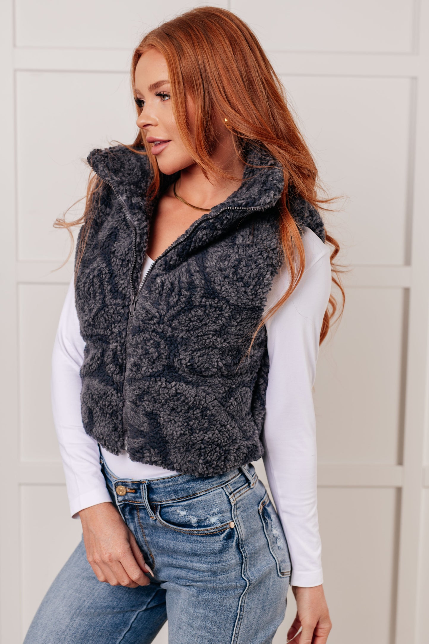 Just One More Layer Paisley Sherpa Print Vest *Online Only*