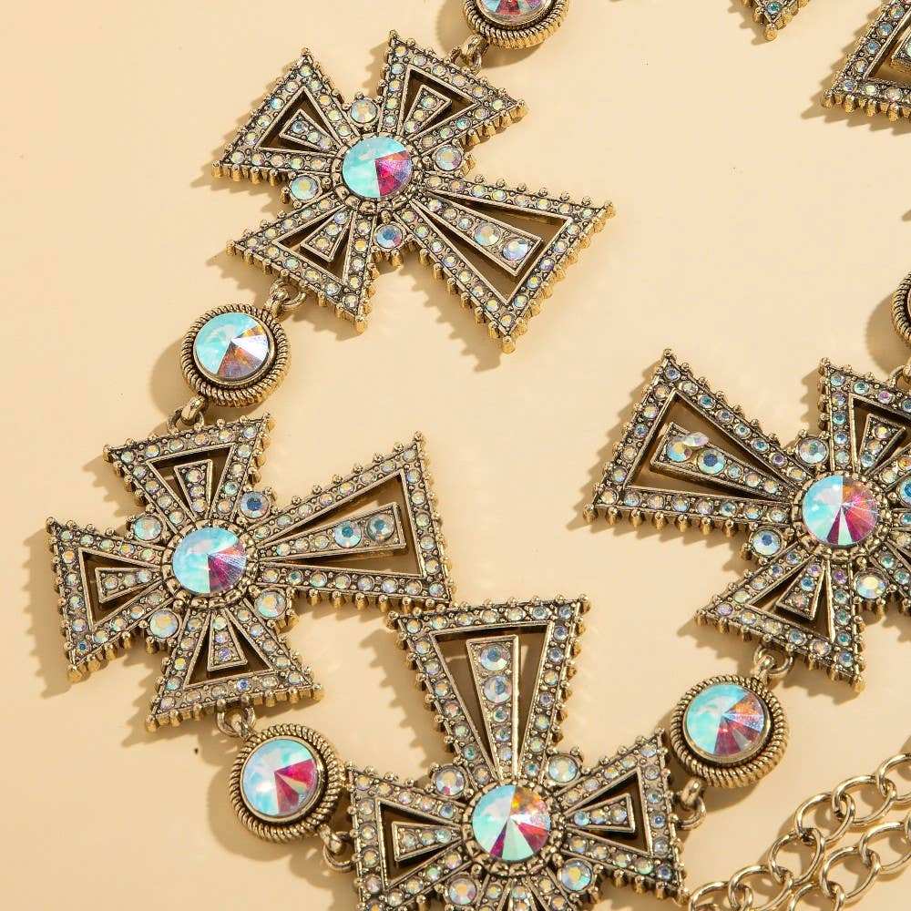 Pave Crystal Cross Chain Belt