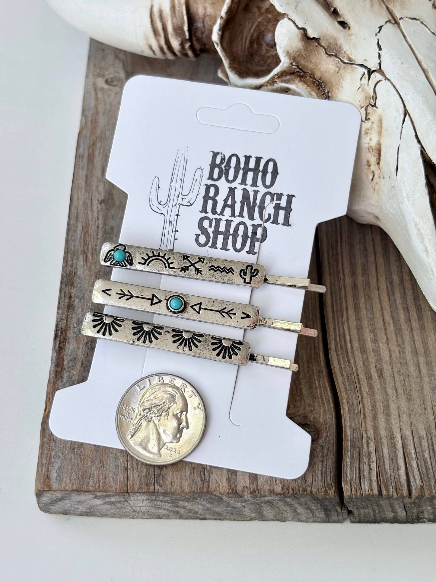 3pc Western Aztec Turquoise Bobby Pin Set