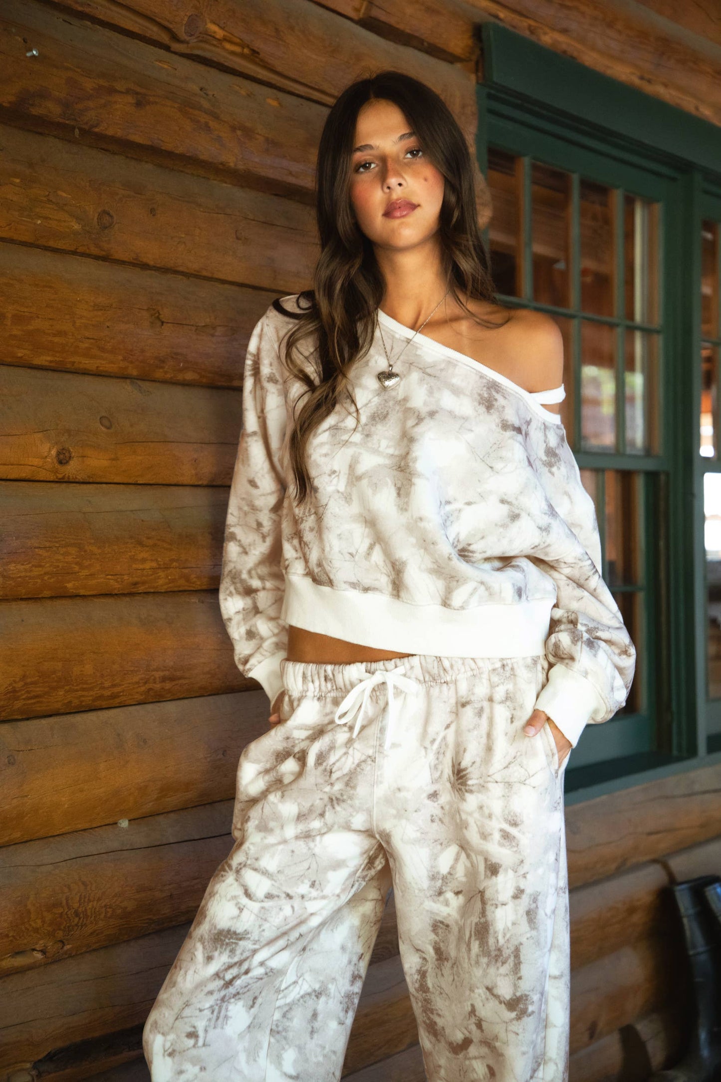 Woodland Camo Off The Shoulder Fleece Sweatshirt