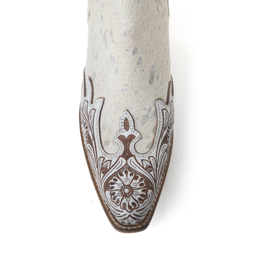 Starlit Range Handtooled Leather Booties in Frosted Mist