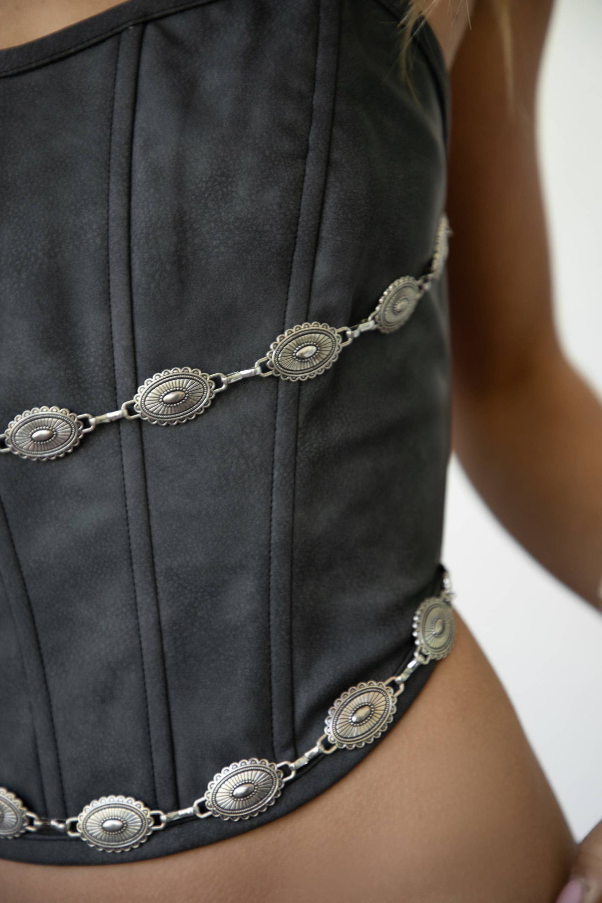 Western Leather Strapless Corset Top