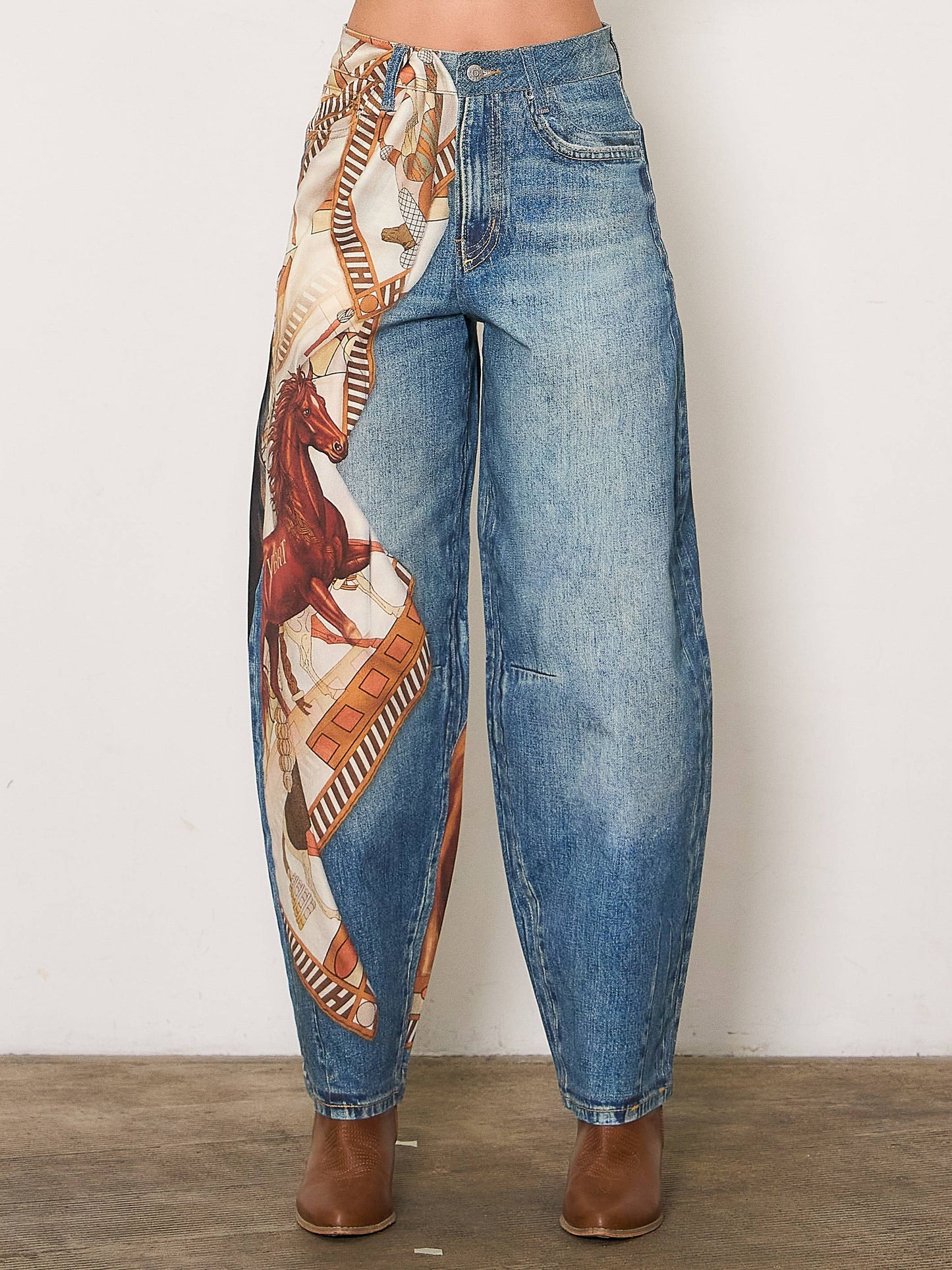 Horse Scarf Print  Baggy Jeans