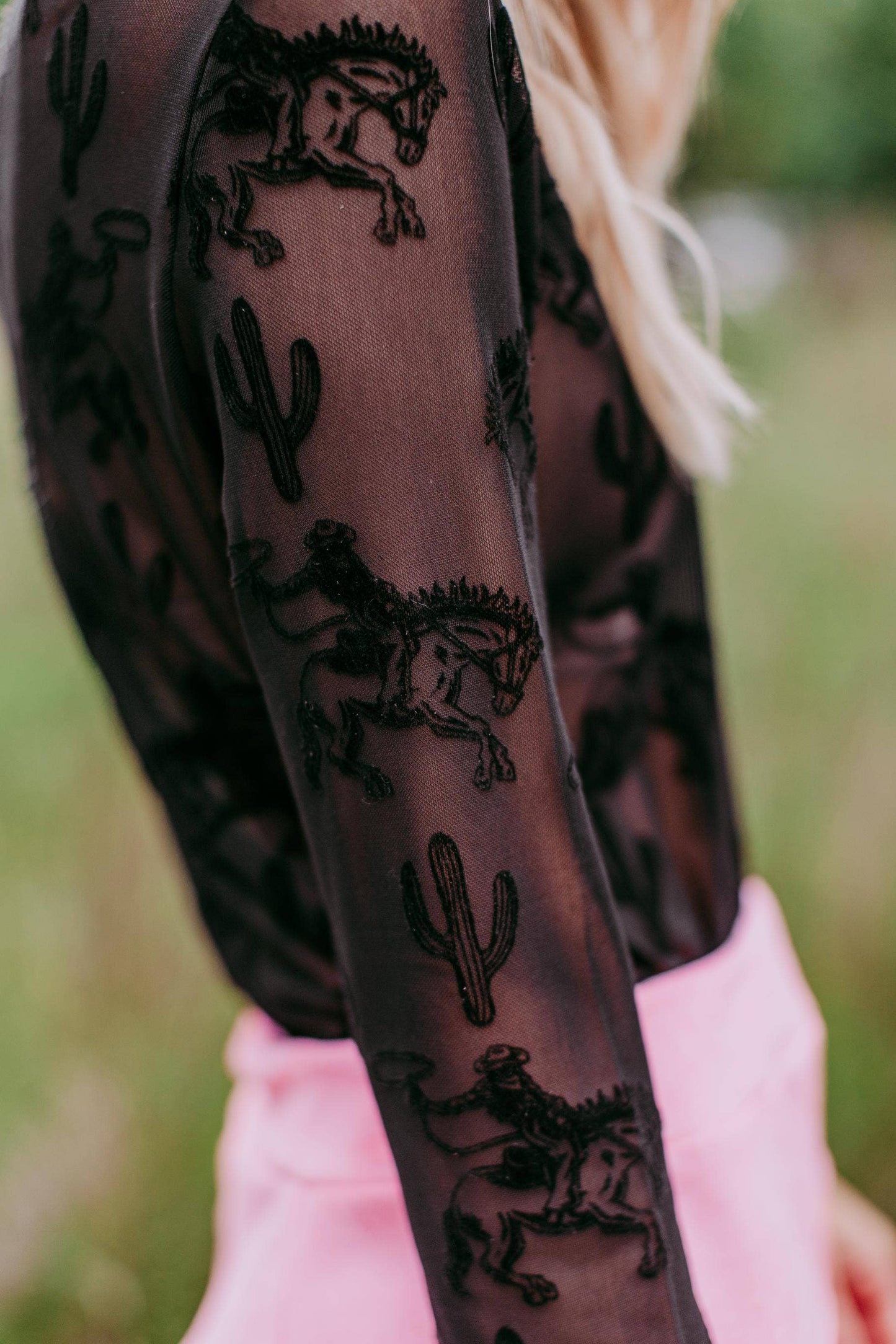 Cowboy Rides away Velvet Mesh Top