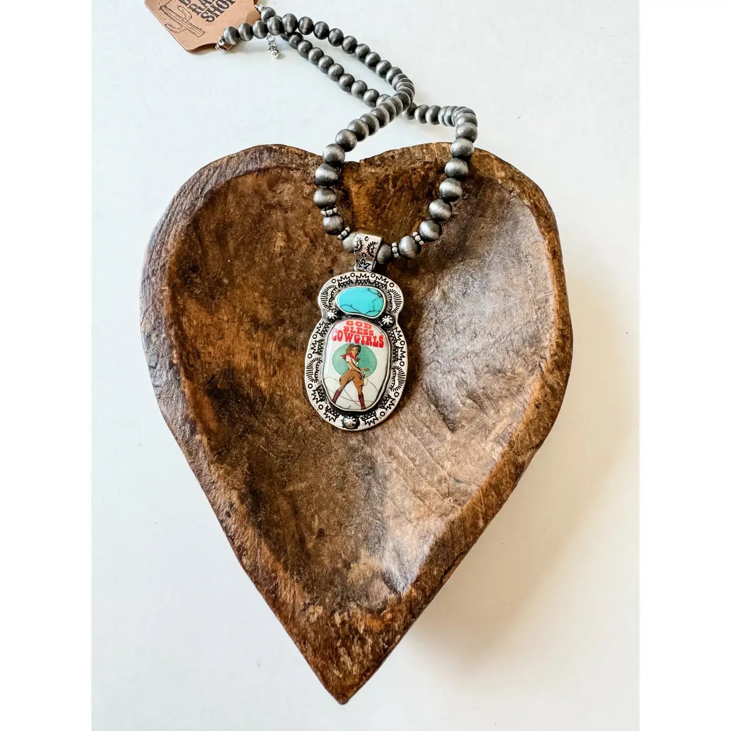 Western Print Pendant Necklace - Navajo Style Pearl