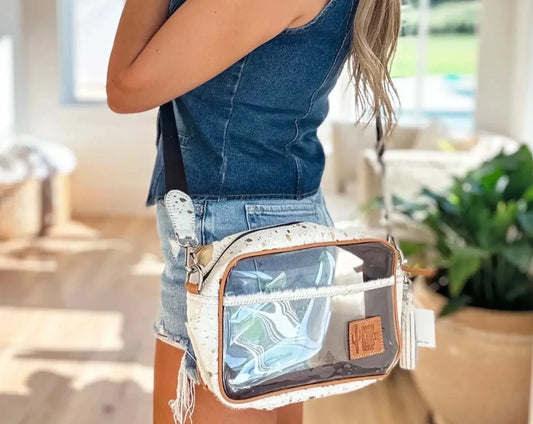 Peyton Clear Cowhide Concert Crossbody Purse