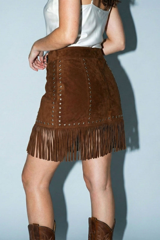 4th of July Faux Suede Star Fringe Mini Skirt
