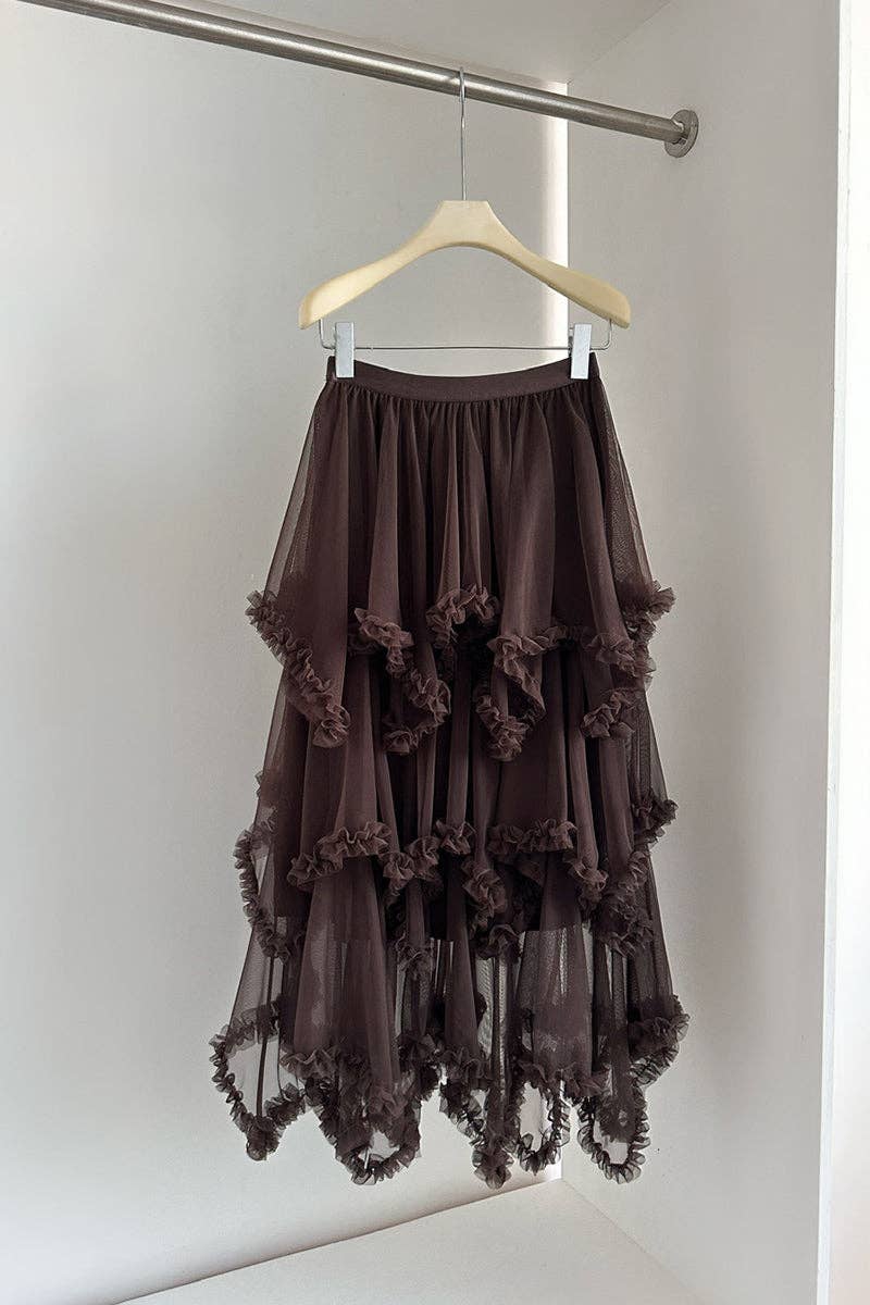 Backroads Layered Ruffle Midi Skirt