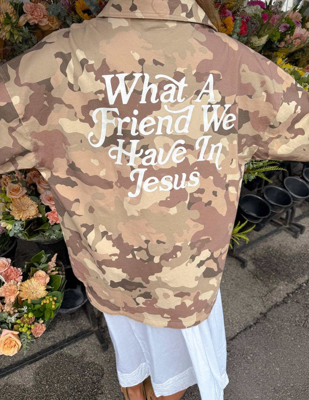 What a Friend in Jesus Camo Shacket