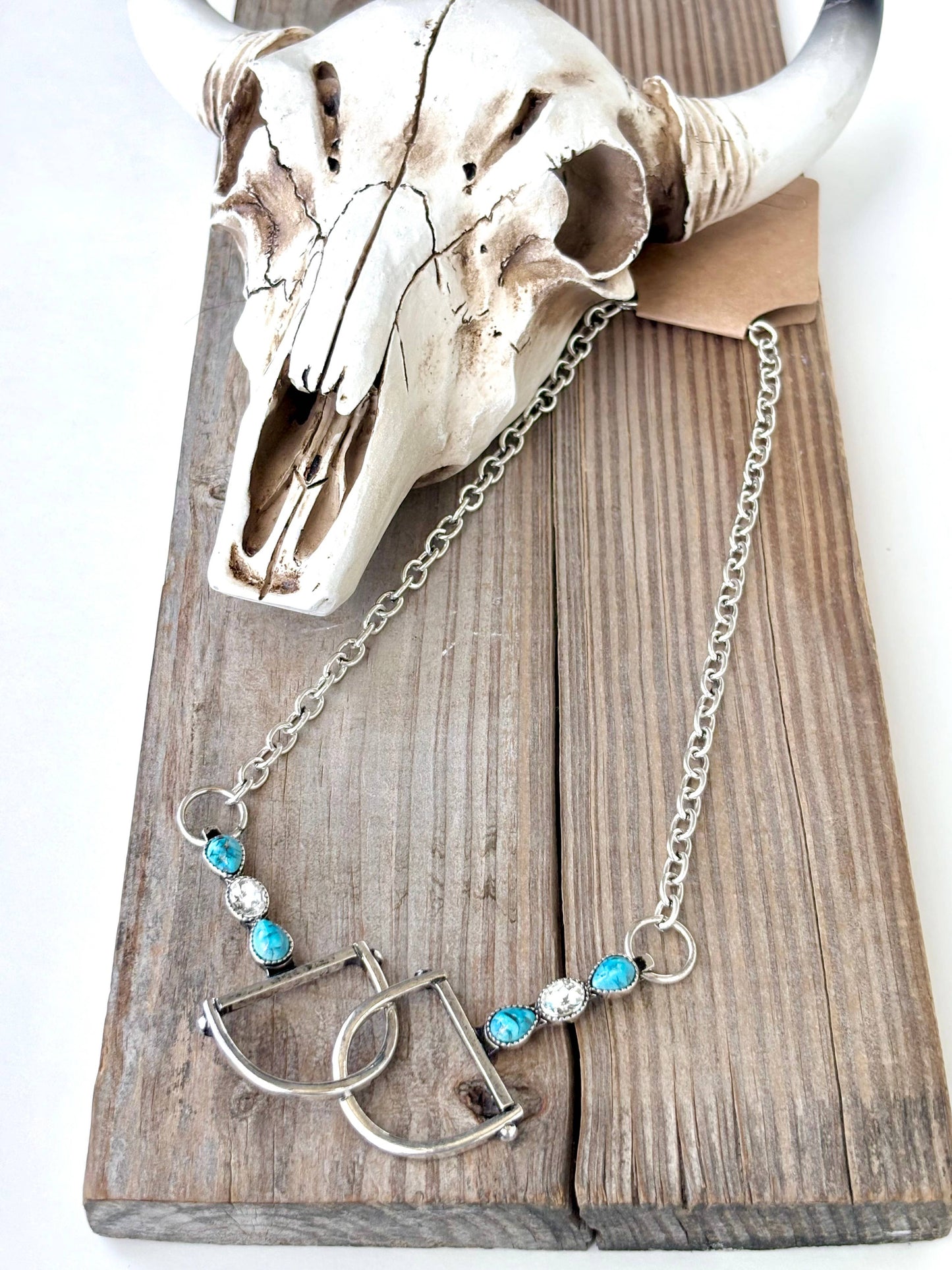 Western Horse Bit Turquoise Stone Pendant Necklace