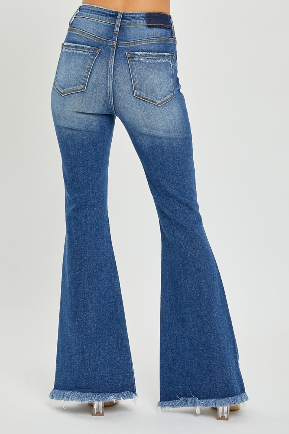 RISEN High Rise Front Slit Frayed Hem Flare Jeans *Online Only*